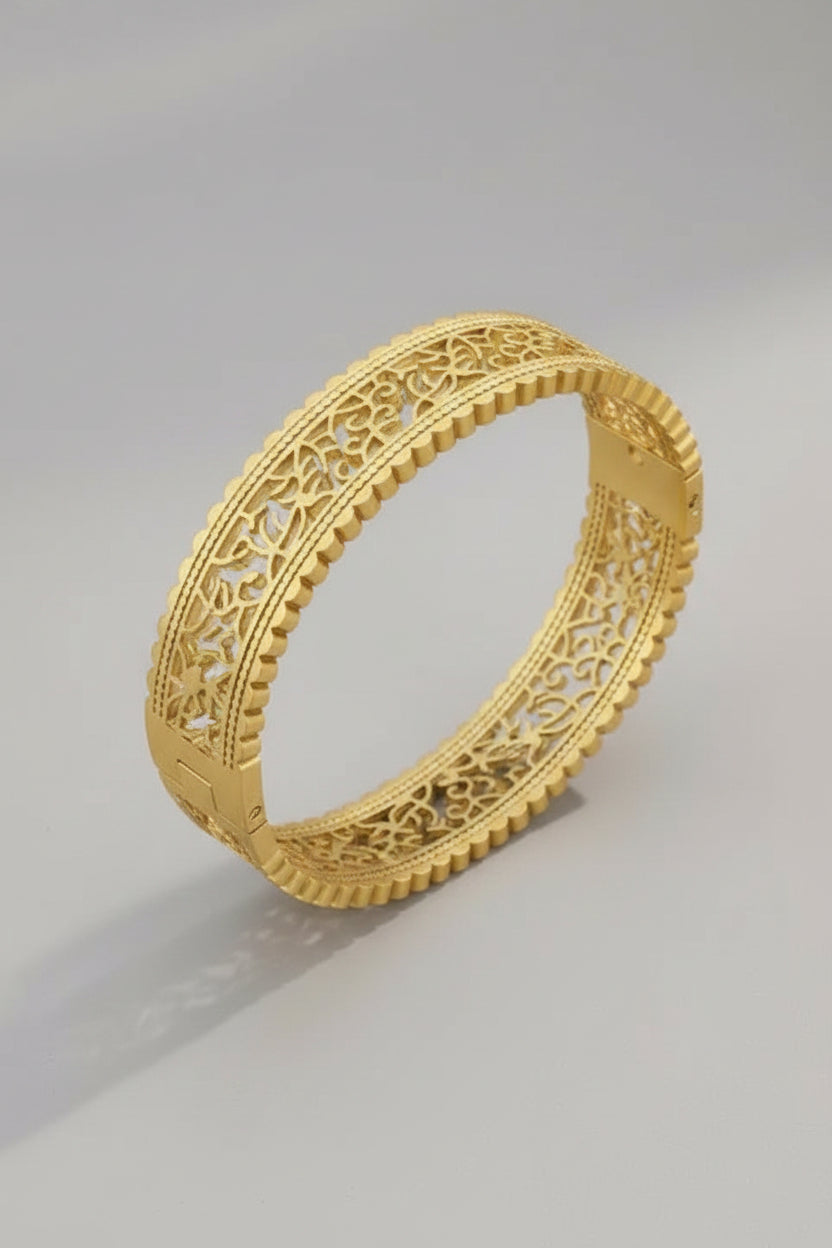 gold bangle women, hollow design bangle, cutwork bracelet, stainless steel bangle, elegant bangles women, stackable bangles, fashion jewelry,Makeupstashpk