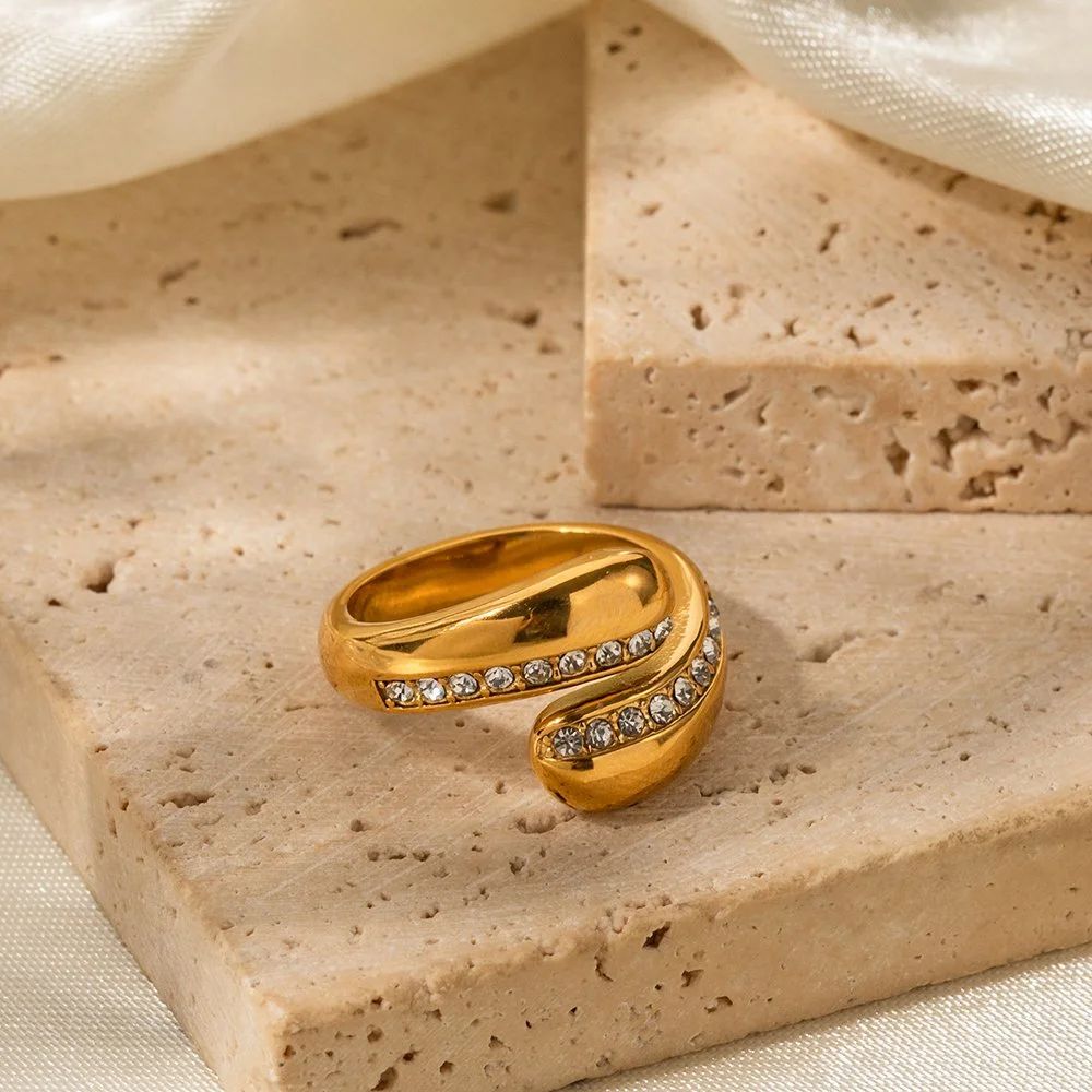 Stainless steel ring, teardrop ring, wrap ring women, cubic zirconia ring, statement ring women, silver ring women, elegant ring, fashion jewelry, zirconia jewelry, tarnish resistant ring, adjustable ring - Makeupstashpk