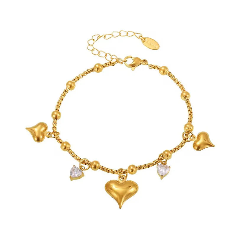 Heart Drop Stone Bracelet, Dainty Bracelet for Women, Elegant Women Bracelet, Adjustable Bracelet, Minimal Jewelry, Heart Charm Bracelet, Stone Bracelet for Women, Fashion Jewelry, Cute Bracelet for Girls - Makeupstashpk