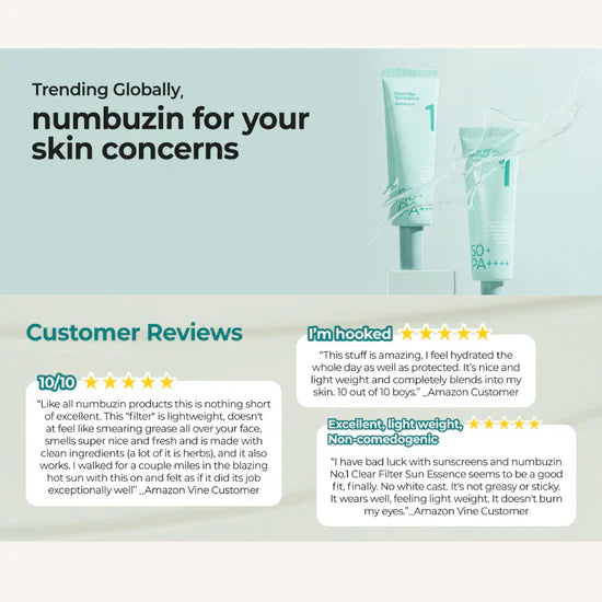 calming sunscreen, korean sunscreen, spf50 sunscreen, pa++++ sunscreen, water sunscreen, lightweight sunscreen, no white cast sunscreen, hydrating sunscreen, sunscreen for sensitive skin, acne safe sunscreen, k beauty sunscreen, daily sunblock, oily skin sunscreen, numbuzin no 1 sunscreen - Makeup Stash Pakistan