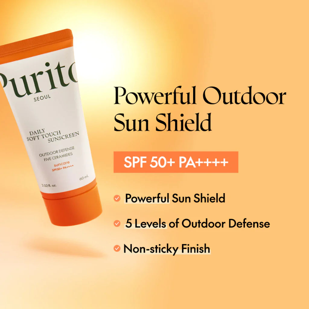 Purito daily soft touch sunscreen, purito sunscreen, korean sunscreen, spf50 sunscreen, pa++++ sunscreen, broad spectrum sunscreen, lightweight sunscreen, sunscreen for sensitive skin, daily facial sunscreen, korean skincare, uv protection cream - Makeupstashpk