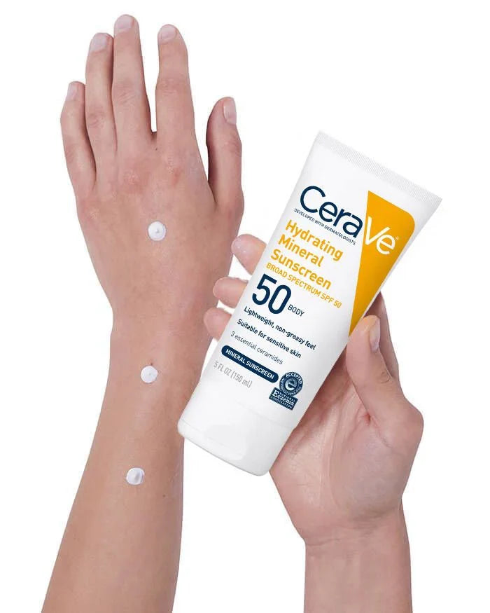 Mineral Sunscreen Body Lotion, CeraVe Mineral SPF 50, Zinc Oxide Sunscreen, Sensitive Skin Sunscreen, Broad Spectrum SPF 50, CeraVe Body Sunscreen 150ML, Physical Sunscreen Lotion, Hydrating Sunscreen, Fragrance Free Sunscreen , Makeupstashpk