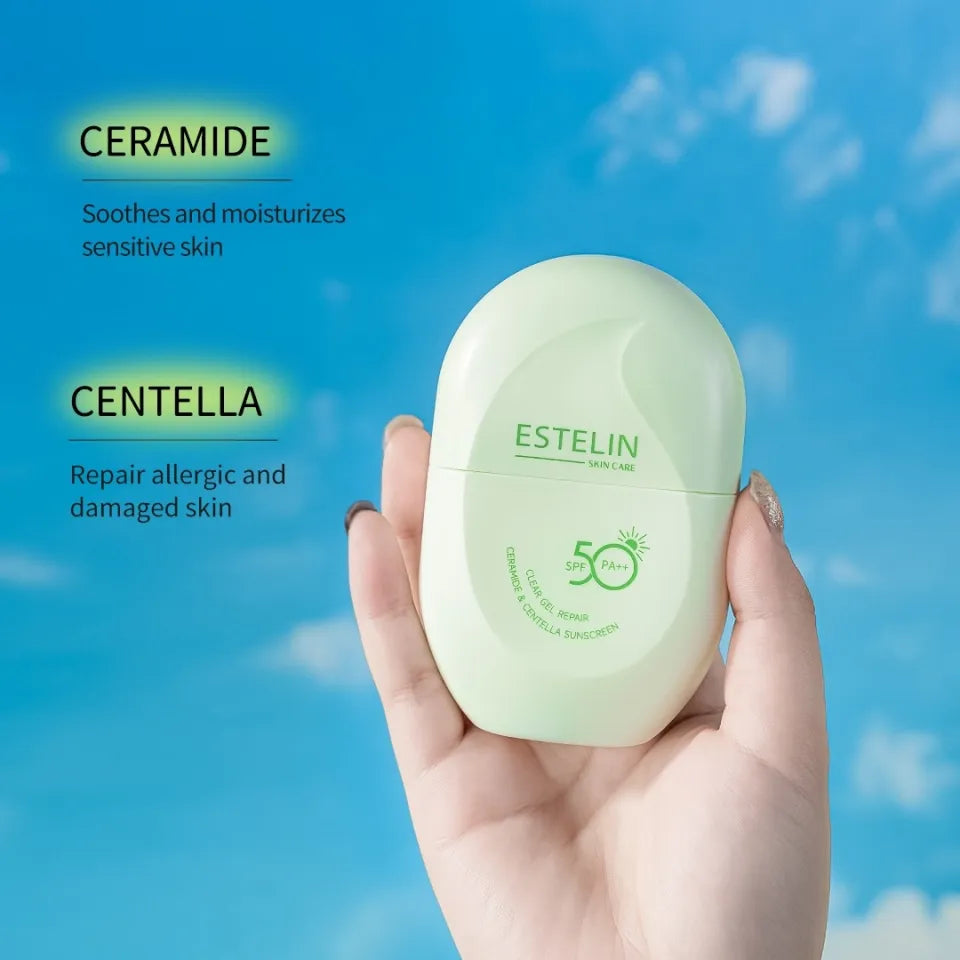 Estelin, Estelin Sunscreen, Estelin Clear Gel Sunscreen, Estelin Gel Sunscreen, Clear Gel Sunscreen, Gel Sunscreen, Ceramide Sunscreen, Centella Sunscreen, Ceramide & Centella, Repair Sunscreen, Barrier Support, Face Sunscreen - Makeupstashpk