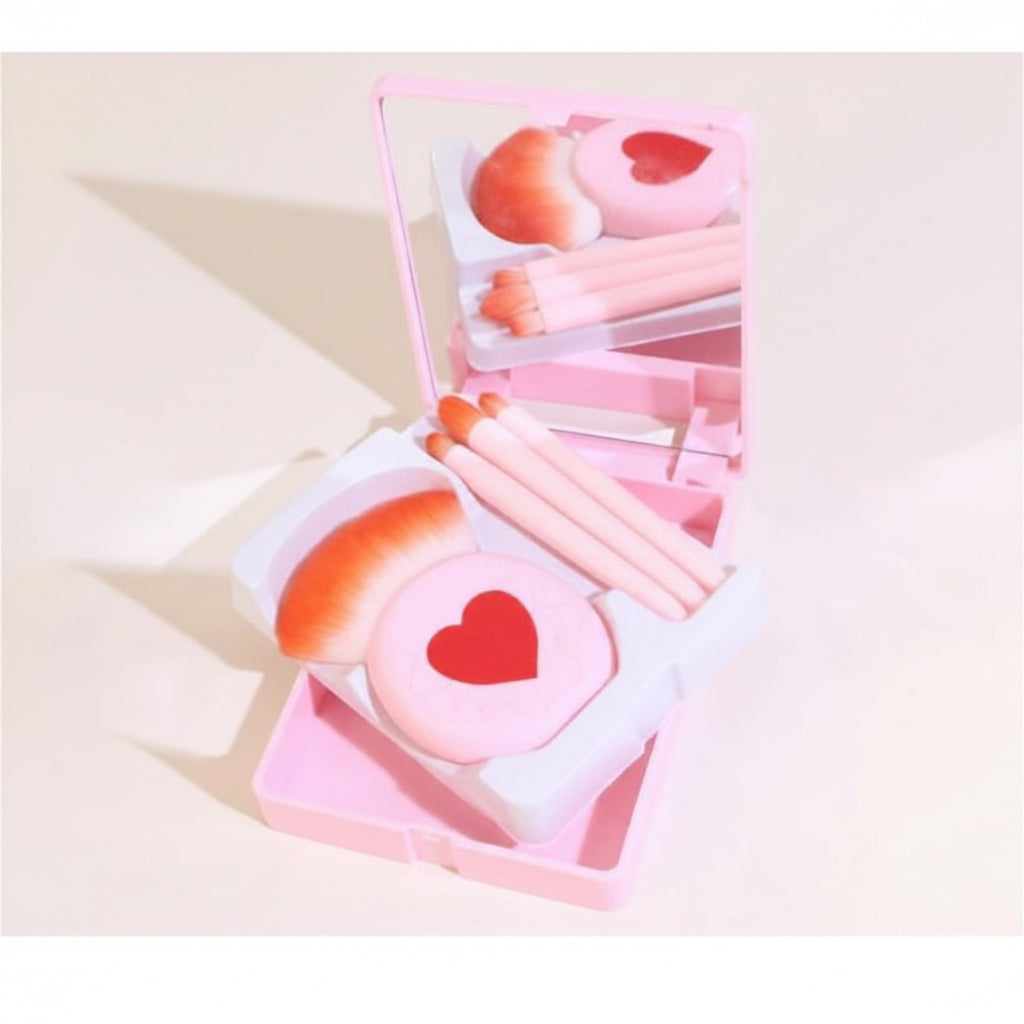 Mini Heart Makeup Brush Set, cute makeup brushes, portable makeup brush set, mini beauty brushes, heart makeup brushes, soft bristle makeup brushes, travel makeup brushes - Makeupstashpk