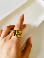 gold plated ring, stainless steel ring, adjustable ring, geometric ring, minimalist ring, women's jewelry, fashion ring, stackable ring, statement ring, gold ring, trendy jewelry, tarnish resistant ring, hypoallergenic jewelry, modern ring - Makeupstashpk