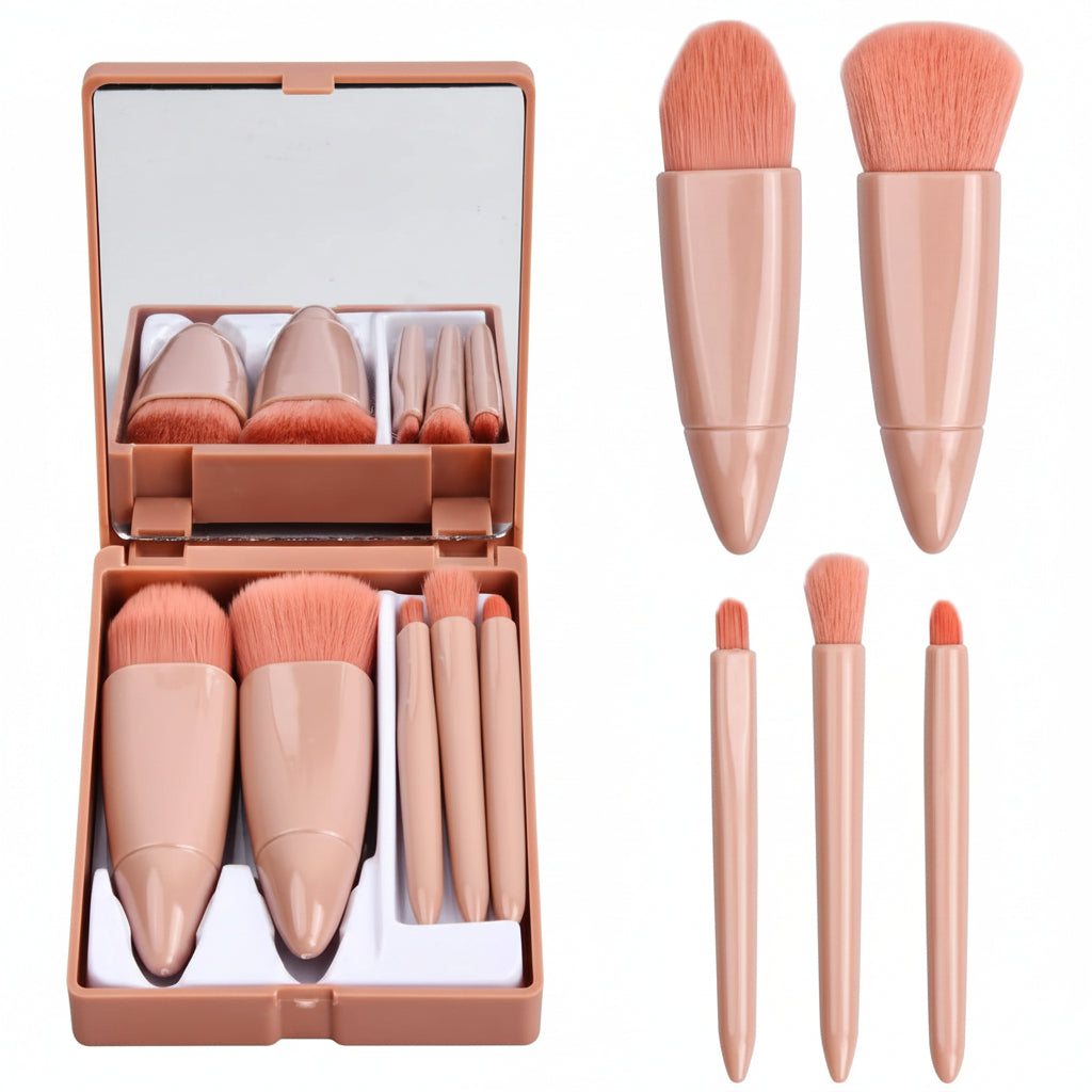 Korean makeup brush set, nude makeup brushes, 5 piece makeup brush set, professional makeup brushes, soft bristle brushes, beauty brush set, Korean beauty tools, foundation brush set, contour brush set, makeup blending brushes, travel makeup brushes - Makeupstashpk