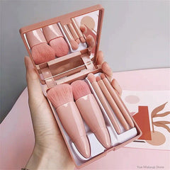 5 Pieces Mini Korean Portable Brush Set - Tea Pink - Makeup Stash Pakistan