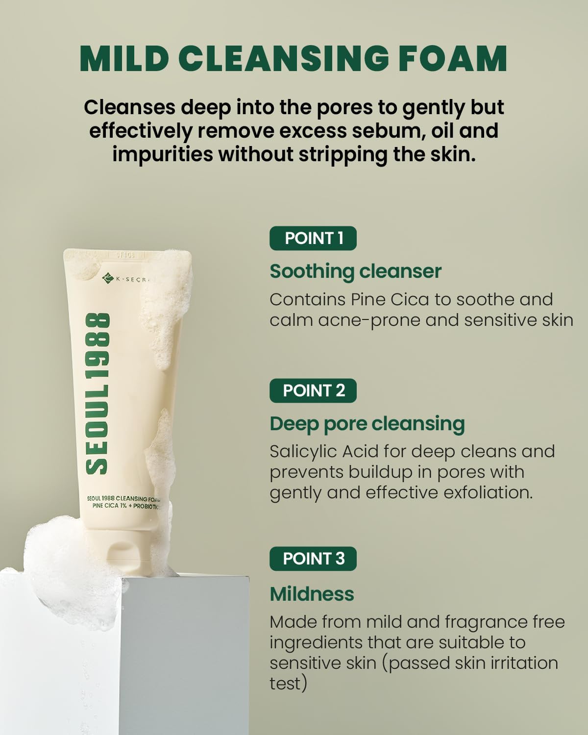 K-Secret - Seoul 1988 Pine Cica 1% + Probiotics Cleansing Foam 150ml - Makeup Stash Pakistan