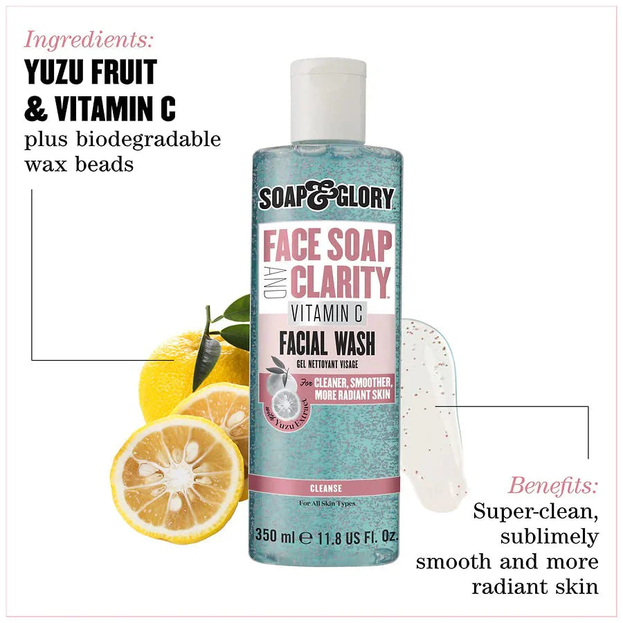 Soap and Glory Facial Cleanser, Brightening Face Wash,Daily Face Cleanser,Vitamin C Cleanser,Face Wash,Radiance Boosting Cleanser, Gentle Facial Cleanser, Cleanser for Dull Skin,Refreshing Face Wash Glow, Enhancing Cleanser, Vitamin C Skincare - Makeupstashpk
