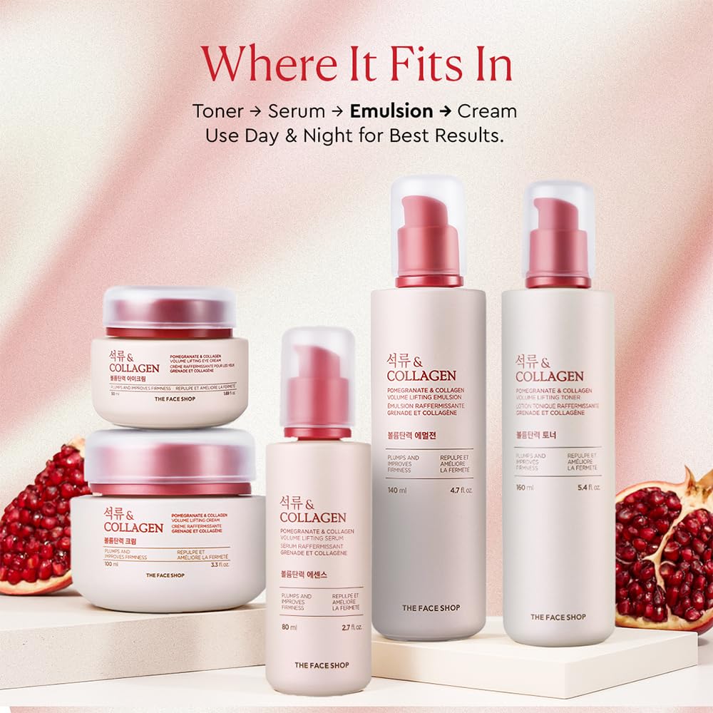 The Face Shop, Korean skincare, anti-aging emulsion, collagen emulsion, pomegranate skincare, firming moisturizer, Korean anti-aging skincare, lifting emulsion, hydrating emulsion, wrinkle care, face emulsion, mature skin care,skin elasticity, collagen moisturizer, pomegranate collagen emulsion, Korean beauty products, moisturizing emulsion - Makeupstashpk