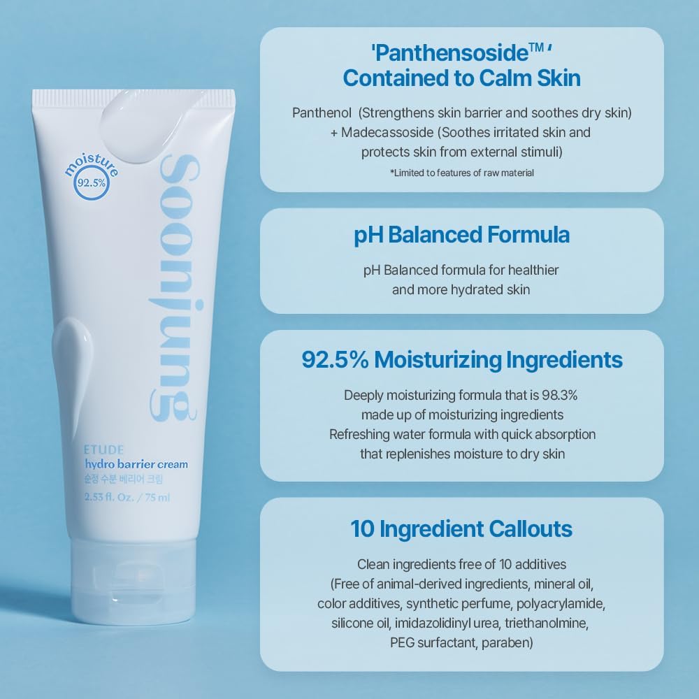 soon jung hydro barrier cream, etude moisturizer, korean moisturizer, hydro barrier cream, sensitive skin moisturizer, panthenol cream, madecassoside cream, skin barrier repair cream, lightweight face cream, soothing moisturizer - Makeupstashpk
