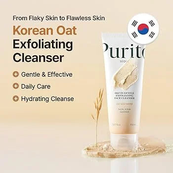 Gentle exfoliating cleanser, Korean face wash sensitive skin, oat face cleanser Korea, mild exfoliating face wash, Purito SEOUL cleanser, soothing cleanser for redness, Korean skincare cleanser, daily exfoliating cleanser, hydrating face wash - Makeup Stash Pakistan