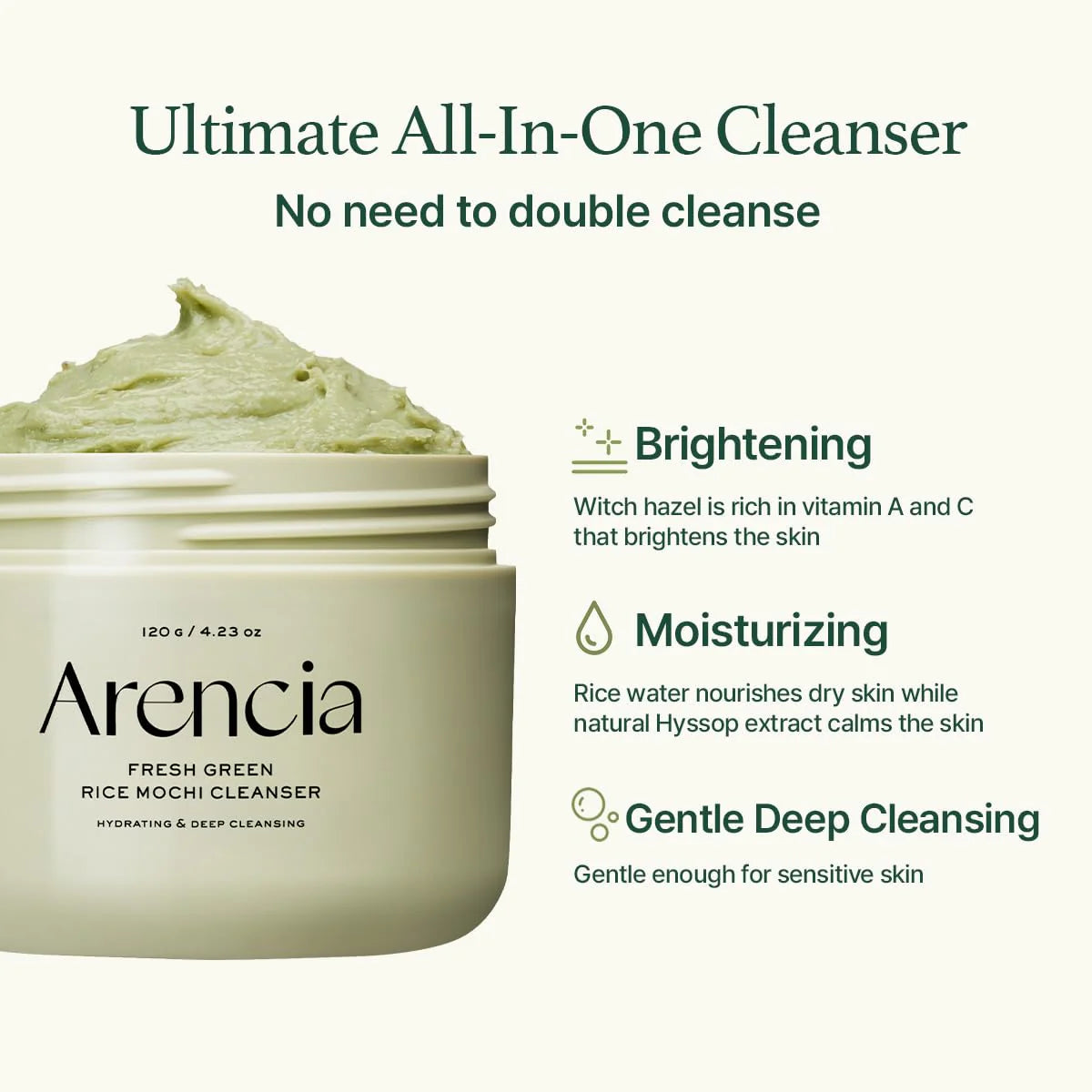 arencia mochi cleanser, rice cleanser face wash, gentle face cleanser, hydrating cleanser, korean skincare cleanser, arencia rice mochi cleanser, soft skin face wash, sensitive skin cleanser, daily face wash, moisturizing cleanser - Makeupstashpk