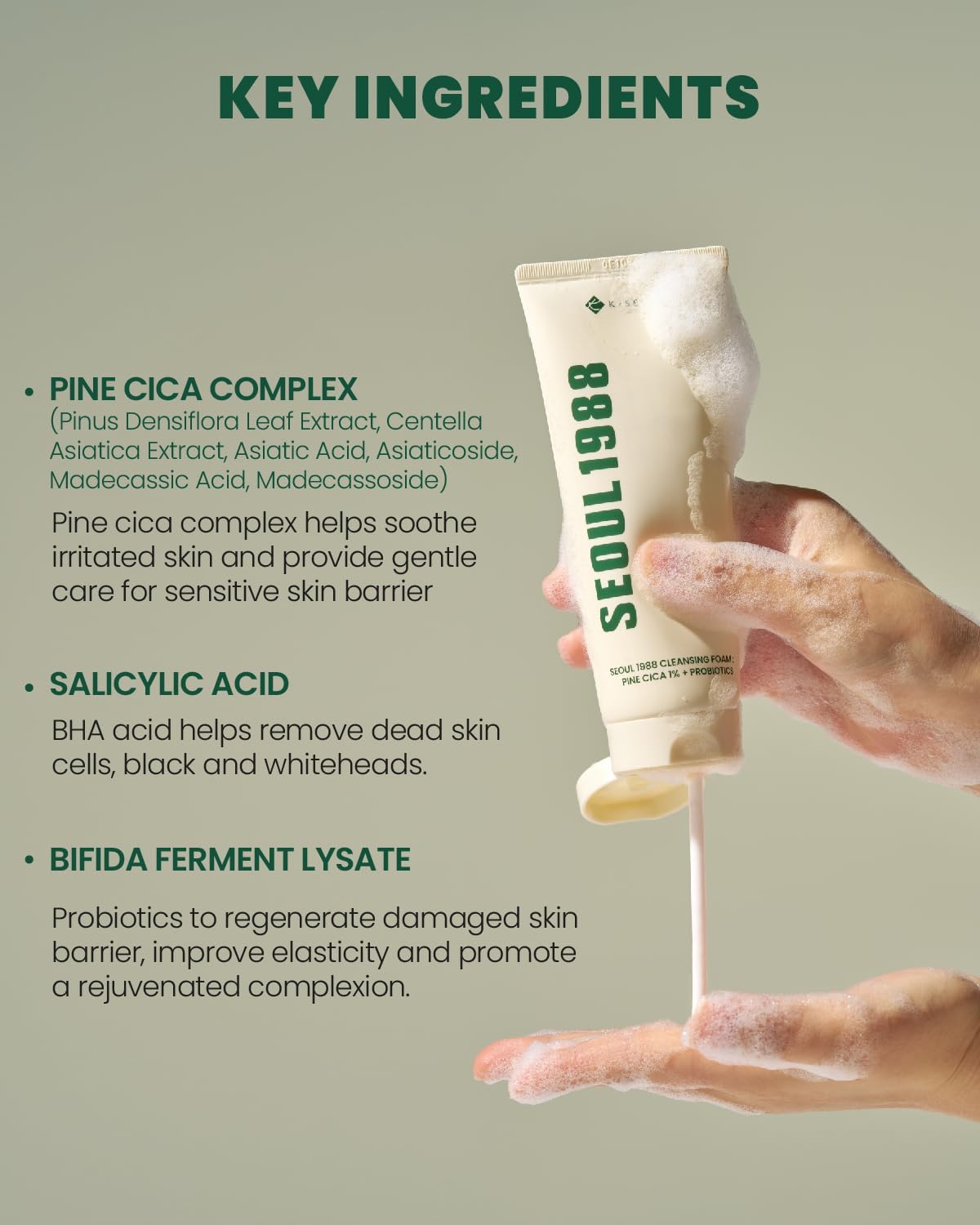 K-Secret - Seoul 1988 Pine Cica 1% + Probiotics Cleansing Foam 150ml - Makeup Stash Pakistan
