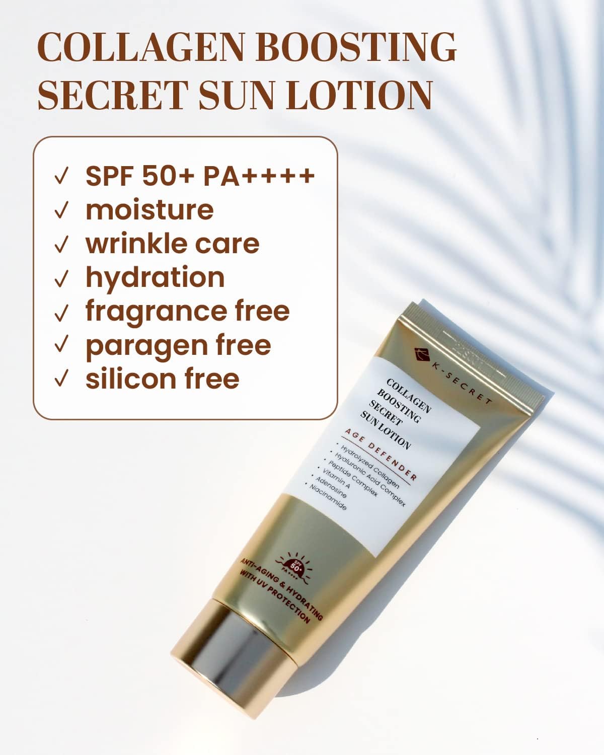 K-Secret Sun Lotion, Korean Sunscreen, Collagen Boosting Sunscreen, SPF Sun Lotion, Korean SPF 50 Sunscreen, Hydrating Sunscreen, Anti Aging Sunscreen, Dewy Finish Sunscreen, Lightweight -Makeupstashpk