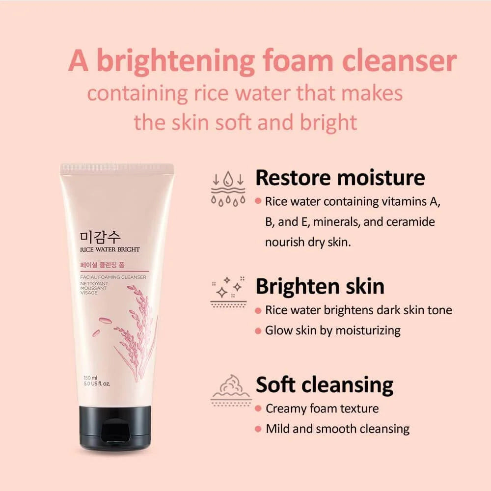 rice water bright cleanser, korean face wash, brightening cleanser, hydrating face wash, foaming cleanser korea, face wash for glowing skin, gentle cleanser, skincare pakistan, korean skincare cleanser - Makeup Stash Pakistan