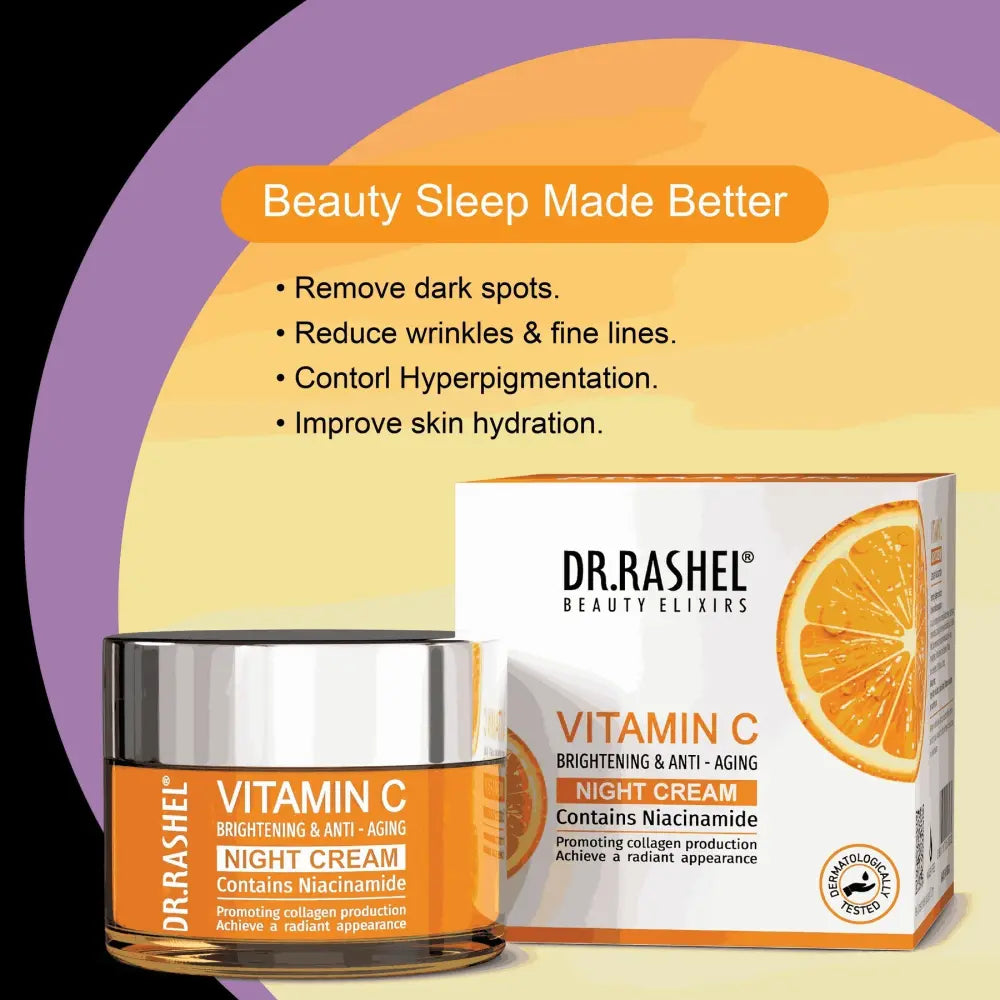 Night Cream, Brightening Night Cream, Anti-Aging Night Cream, Hydrating Night Cream, Vitamin C Skincare, Dark Spot Night Treatment, Fine Lines & Wrinkle Cream, Niacinamide Night Cream, Radiant Skin Cream, Dr Rashel Skincare, Overnight Repair Cream - Makeup Stash Pakistan