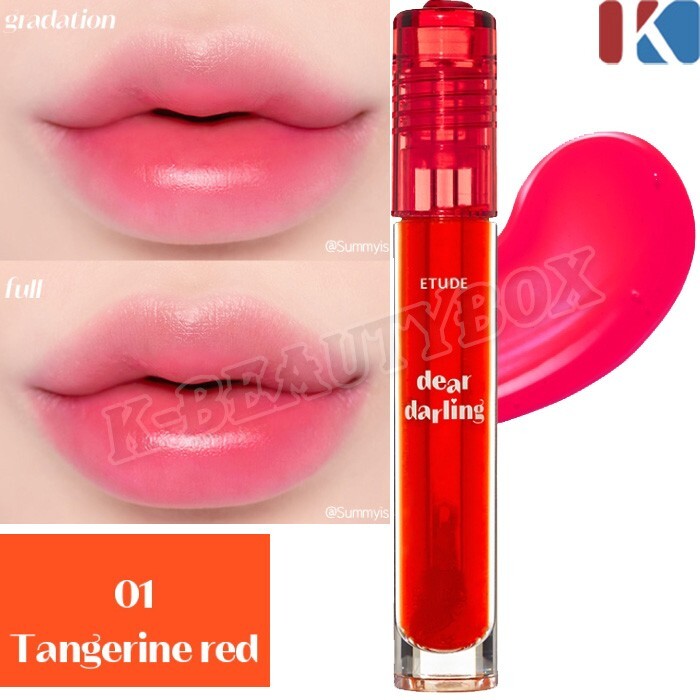 Etude House  - Dear Darling Water Gel Lip Tint RD OR201 Tangerine Red (01) - Makeup Stash Pakistan