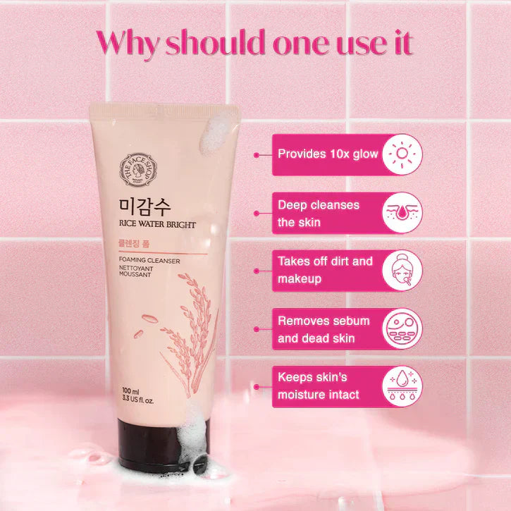 The Face Shop - Rice Water Bright Cleansing Foam 300ml - Makeup Stash Pakistan