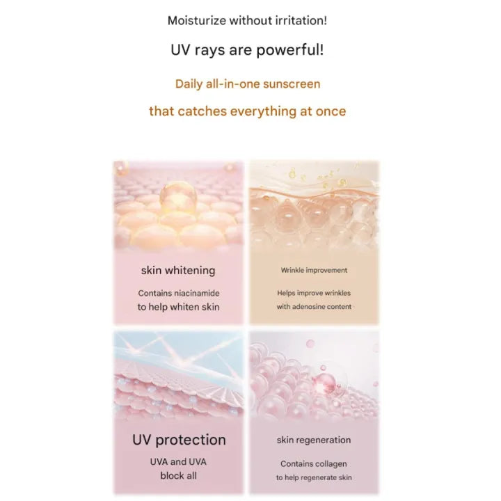 lightweight, non-greasy , Sun cream ,  SPF50+ PA+++ , Brightening , Hydrating , Improving skin texture , Makeup Stash Pakistan