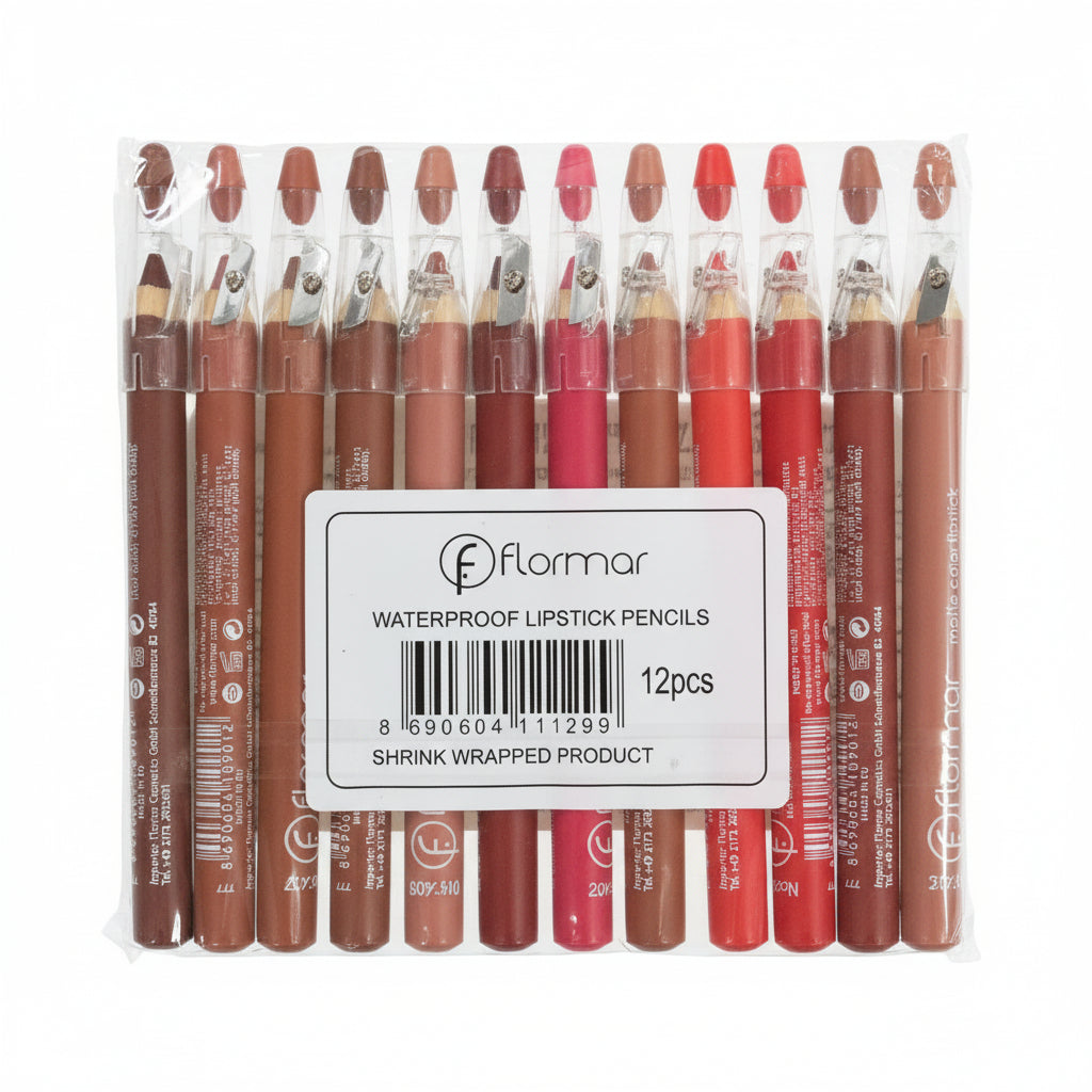 FLORMAR Matte Lipstick Pencil Pack of 12 – Long Lasting Waterproof Velvet Finish Lip Crayon Set