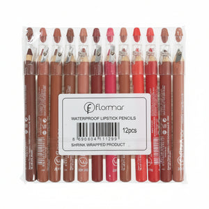 FLORMAR Matte Lipstick Pencil Pack of 12 – Long Lasting Waterproof Velvet Finish Lip Crayon Set