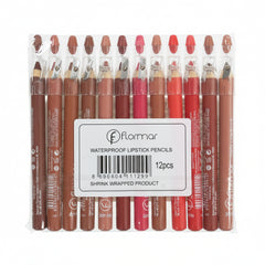 FLORMAR Matte Lipstick Pencil Pack of 12 – Long Lasting Waterproof Velvet Finish Lip Crayon Set