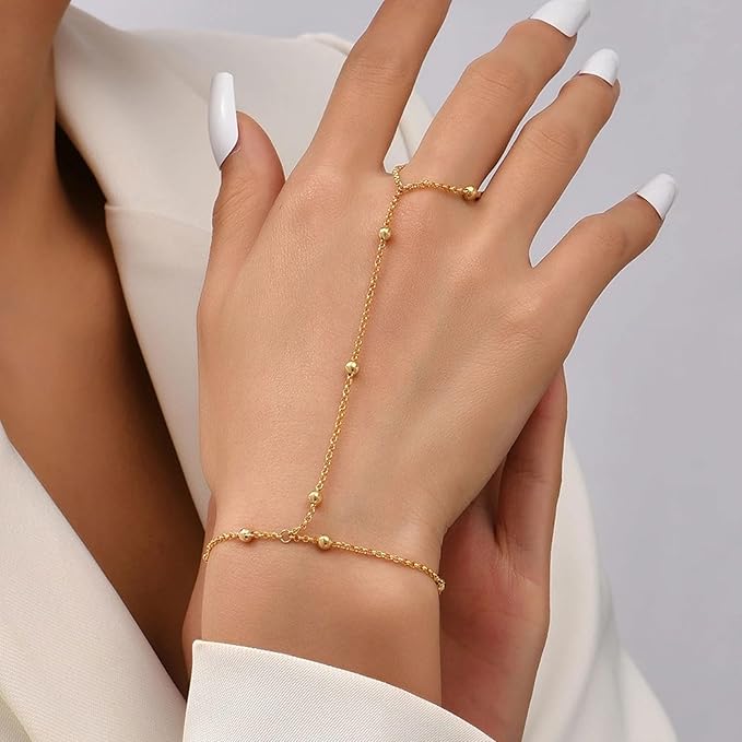 hand chain bracelet, gold plated hand chain, finger bracelet women, elegant hand jewelry, dainty bracelet women, trendy hand chain - Makeupstashk