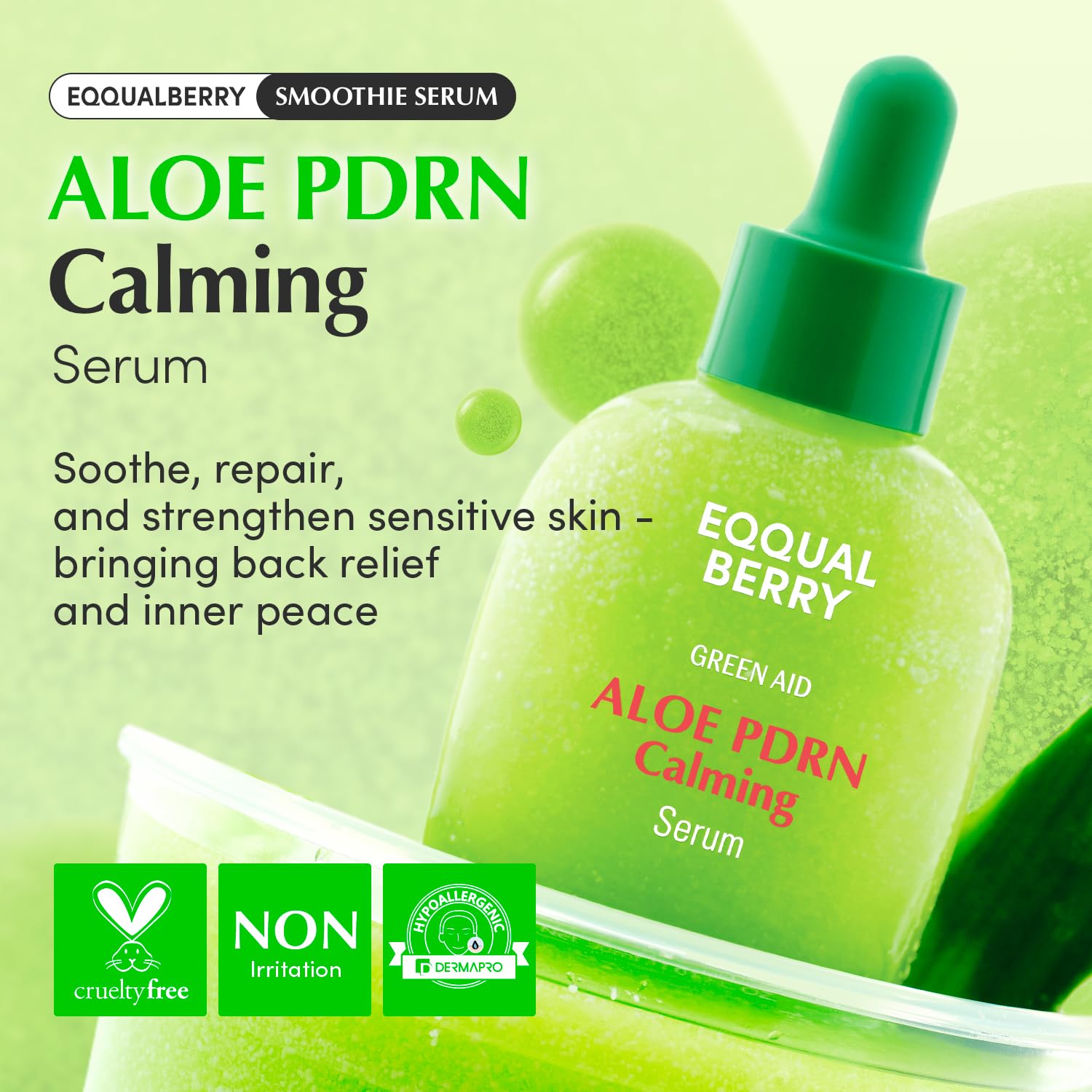Eqqualberry serum, Aloe calming serum, PDRN serum, soothing face serum, sensitive skin serum, redness relief serum, hydrating serum Korea, skin repair serum,Makeupstashpk