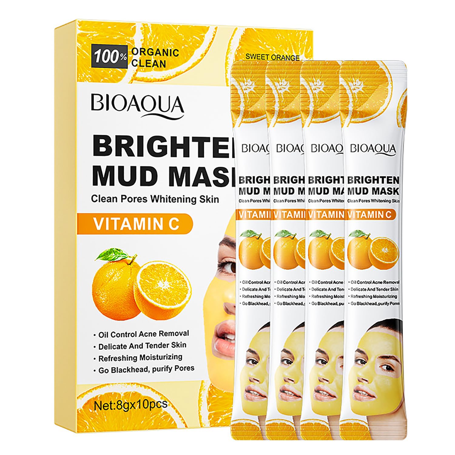Brighten Mud Mask, Bioaqua Vitamin C Mask, Vitamin C Mud Mask, Brightening Face Mask, Deep Cleansing Mask, Glow Face Mask, Clay Mask for Oily Skin, Face Mask for Dark Spots, Korean Skincare Mask, Skin Brightening Mask, Vitamin C Skincare - Makeupstashpk
