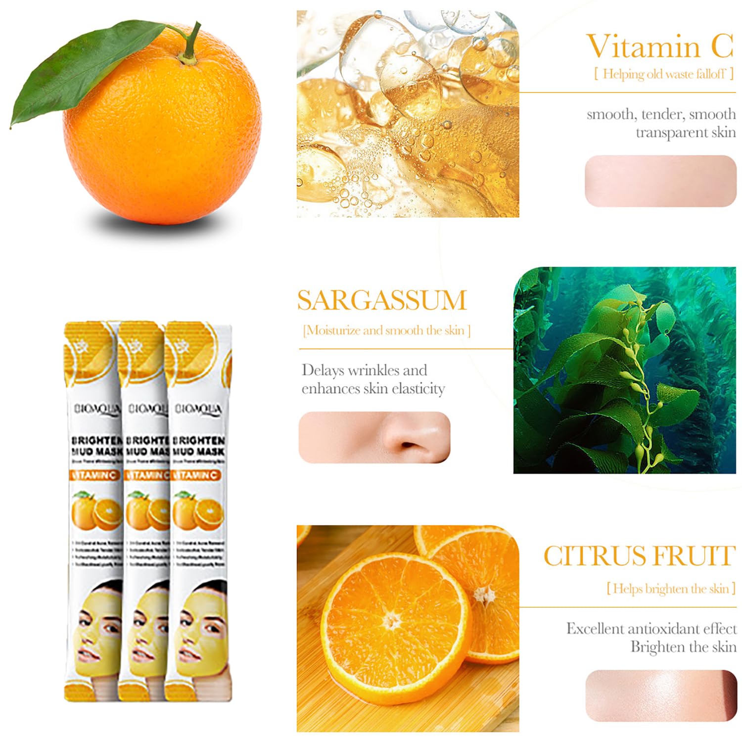 Brighten Mud Mask, Bioaqua Vitamin C Mask, Vitamin C Mud Mask, Brightening Face Mask, Deep Cleansing Mask, Glow Face Mask, Clay Mask for Oily Skin, Face Mask for Dark Spots, Korean Skincare Mask, Skin Brightening Mask, Vitamin C Skincare - Makeupstashpk