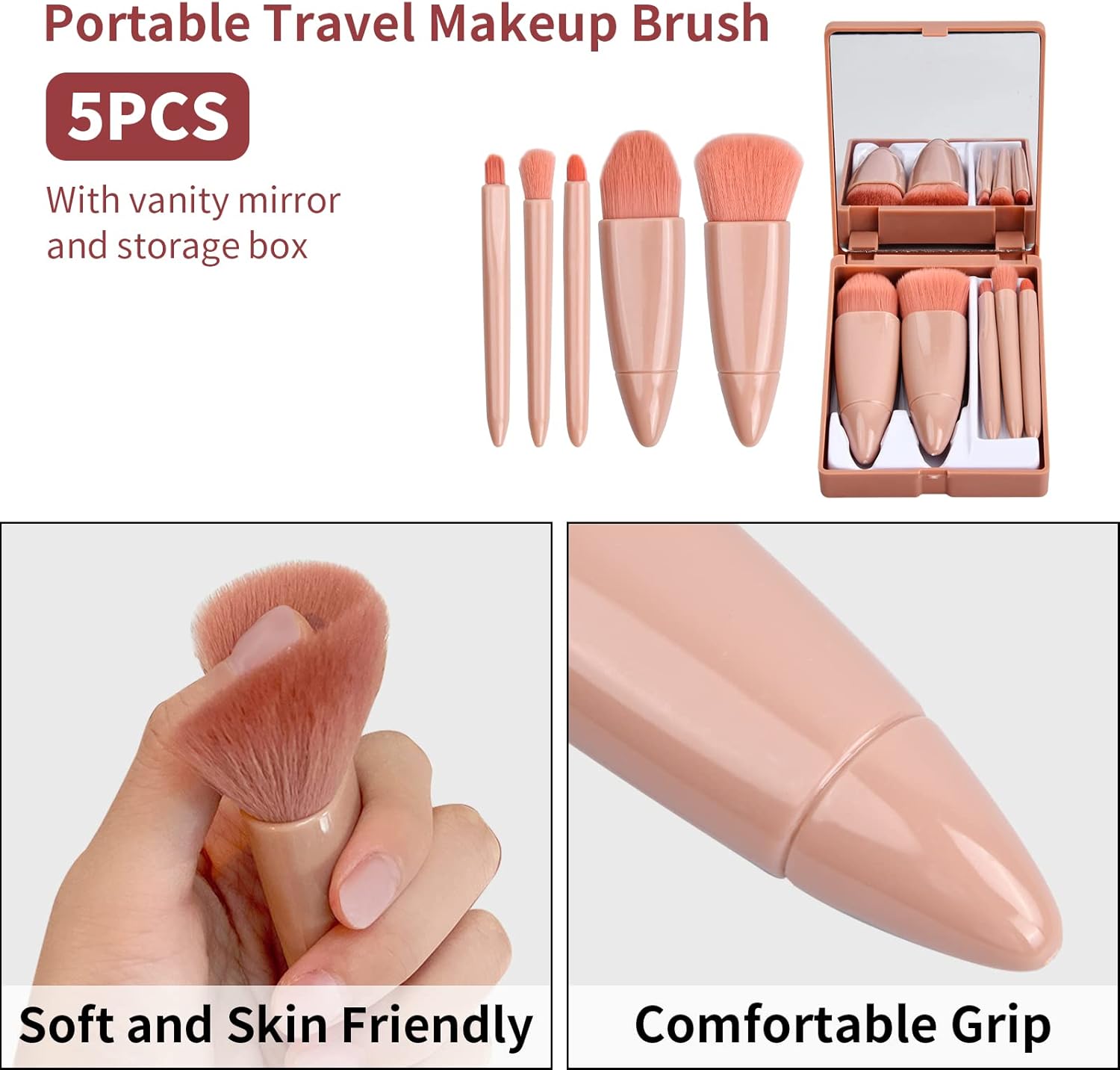 Korean makeup brush set, nude makeup brushes, 5 piece makeup brush set, professional makeup brushes, soft bristle brushes, beauty brush set, Korean beauty tools, foundation brush set, contour brush set, makeup blending brushes, travel makeup brushes - Makeupstashpk