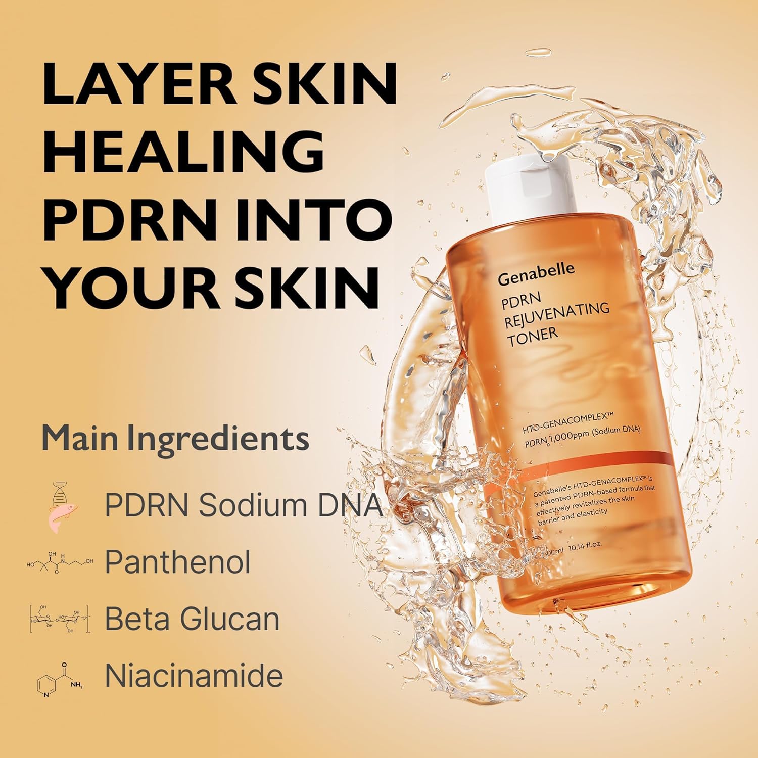 Genabelle toner, PDRN toner, hydrating facial toner, skin repair toner, Korean toner 300ml, glow toner, anti aging toner, K-beauty toner, moisturizing toner, skin barrier toner,Makeupstashpk