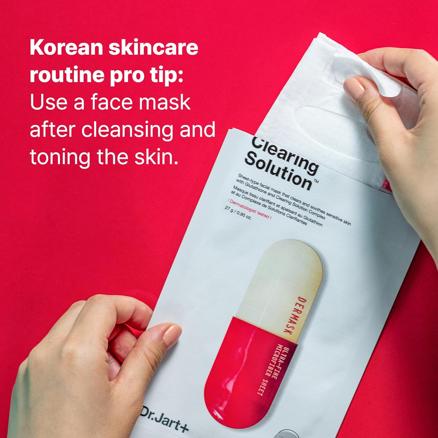 Dr. Jart+, clearing sheet mask, acne face mask Korea, pore cleansing mask, oily skin sheet mask, blemish control mask, Korean skincare acne treatment, microfiber sheet mask