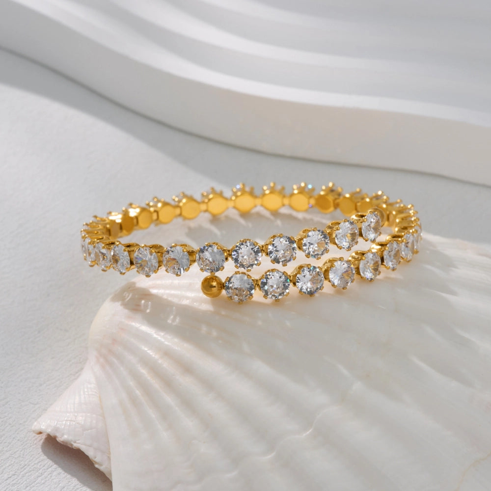 Gold plated bracelet, adjustable bracelet, cubic zirconia bracelet, women's gold bracelet, stainless steel bracelet, crystal bracelet, fashion jewelry, elegant bracelet women, zirconia jewelry, tarnish resistant bracelet, gold jewelry for women, gift for her, dainty bracelet - Makeupstashpk