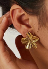 Gold flower earrings, flower stud earrings, floral earrings women, gold plated earrings, five petal flower earrings, women's stud earrings, floral jewelry, elegant earrings, dainty flower earrings, fashion jewelry women, gold stud earrings, gift for her - Makeupstashpk