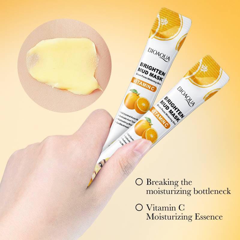 Brighten Mud Mask, Bioaqua Vitamin C Mask, Vitamin C Mud Mask, Brightening Face Mask, Deep Cleansing Mask, Glow Face Mask, Clay Mask for Oily Skin, Face Mask for Dark Spots, Korean Skincare Mask, Skin Brightening Mask, Vitamin C Skincare - Makeupstashpk