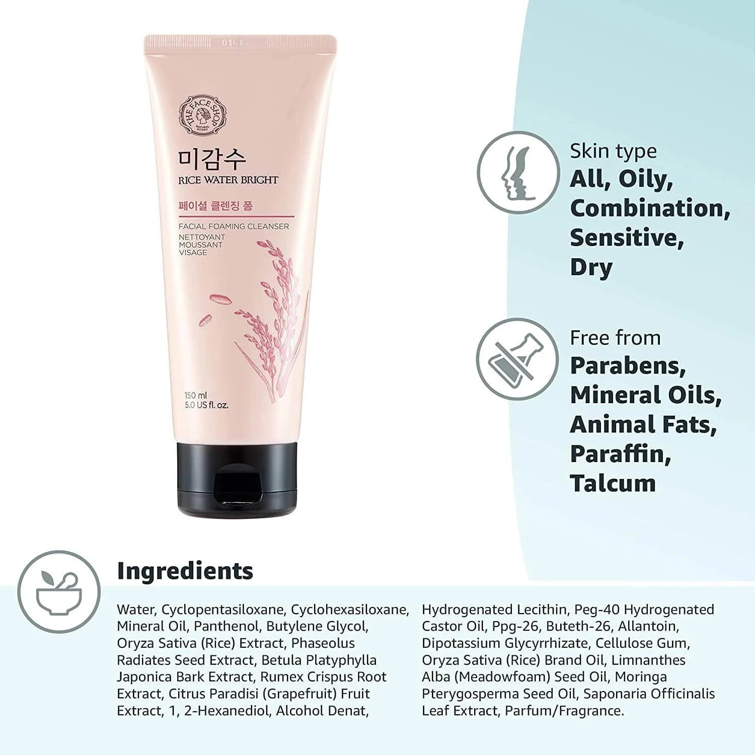The Face Shop - Rice Water Bright Cleansing Foam 300ml - Makeup Stash Pakistan