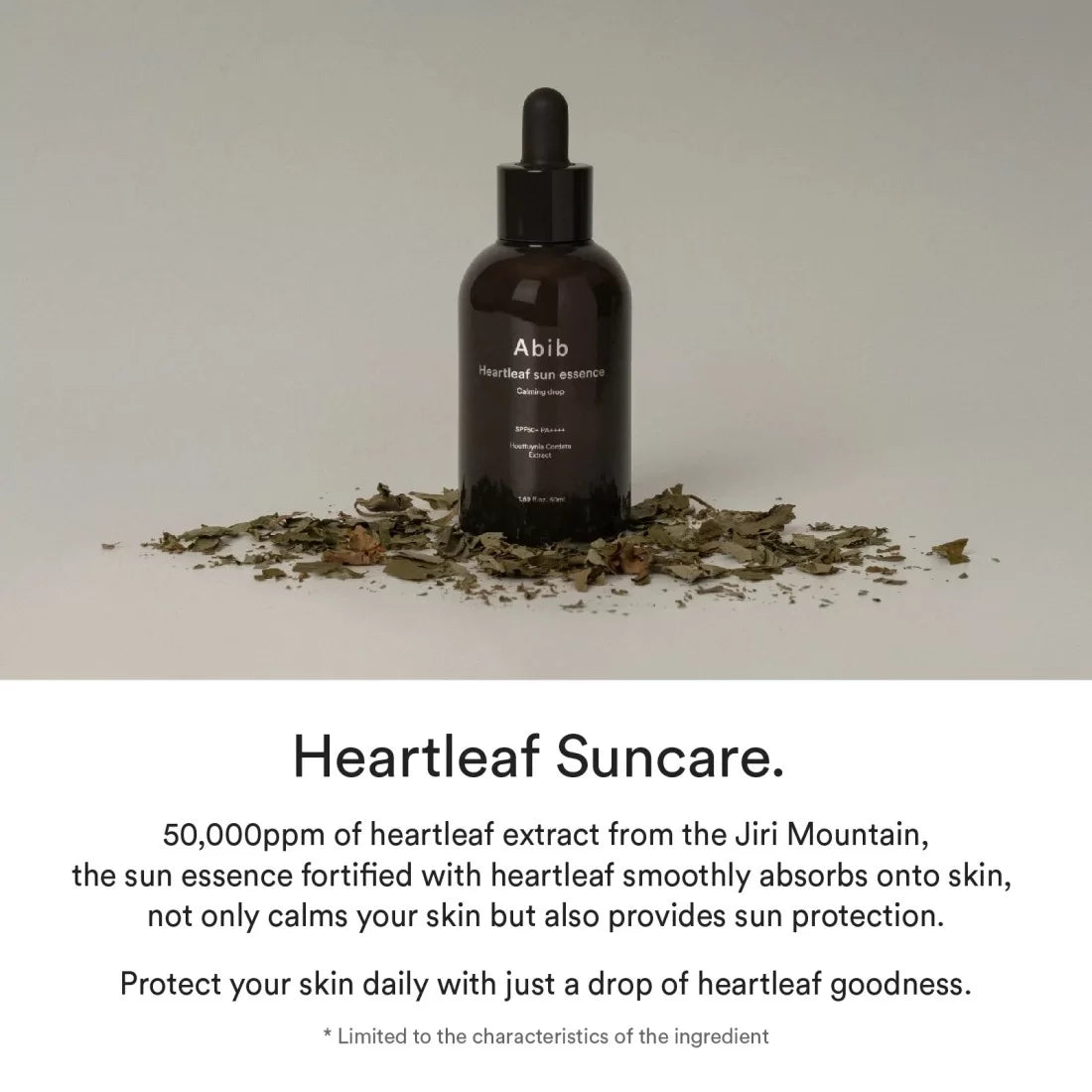 Abib Heartleaf Sun Essence Calming Drop 50ml – SPF50+ PA++++ Soothing Sunscreen