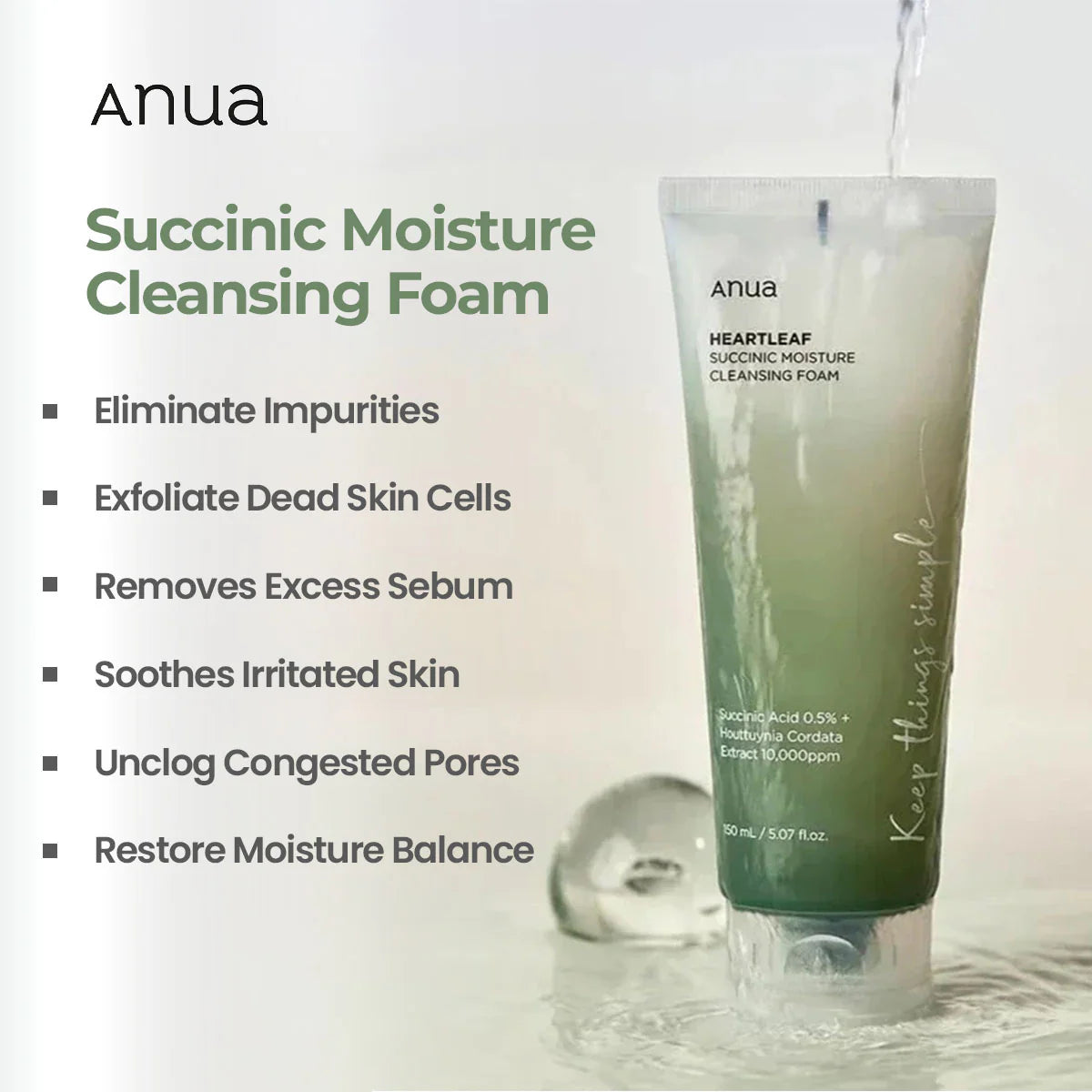 Anua Heartleaf Succinic Moisture Cleansing Foam 150 ML