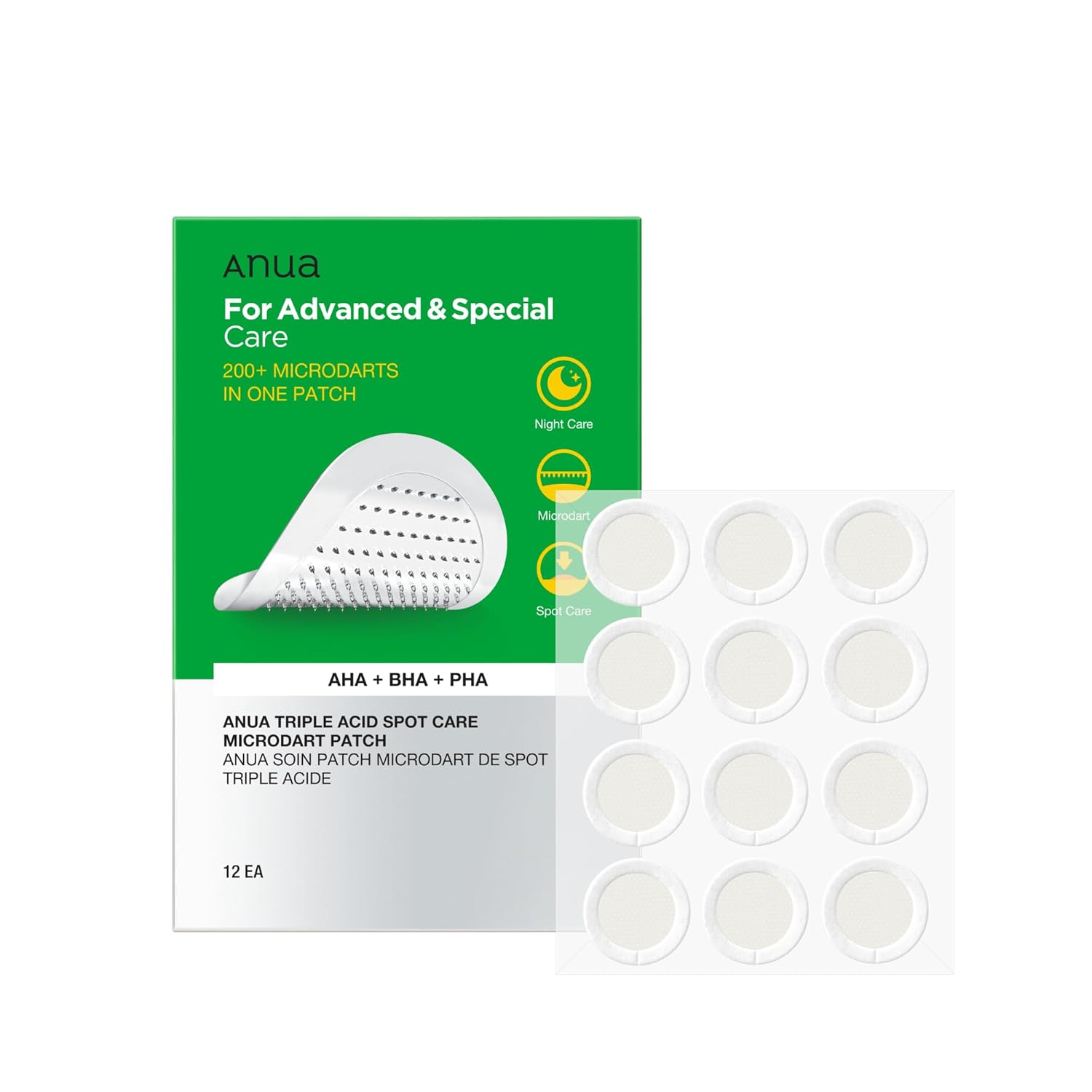 anua acne patch, microdart patch, spot care patch, acne patch, pimple patch, blemish treatment, korean skincare, acne skincare, breakout treatment, spot patch, triple acid patch, pore care, acne prone skin - Makeupstashpk