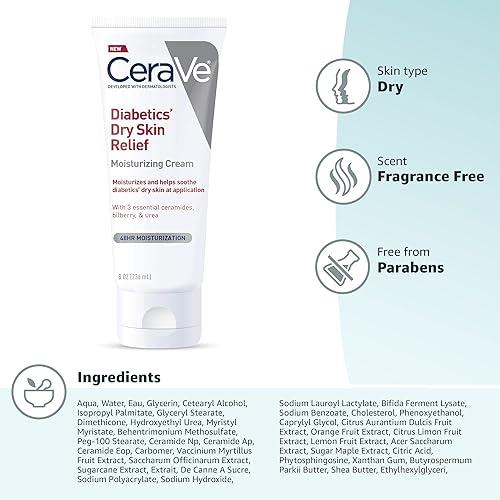 CeraVe Dry Skin Relief , CeraVe Cream , Diabetic Skin Moisturizer , Very Dry Skin Cream , Ceramide Moisturizer , Urea Cream, Sensitive Skin , Intensive Hydration Cream , Fragrance Free , Makeupstashpk
