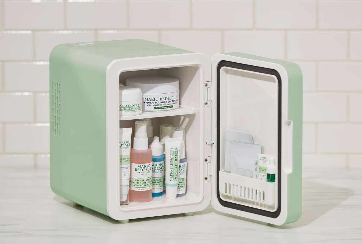 Mario Badescu mini fridge, skincare fridge, beauty fridge with mirror, LED mini fridge, makeup fridge, cosmetic fridge, skincare storage fridge, mini beauty fridge, LED mirror fridge,Makeupstashpk