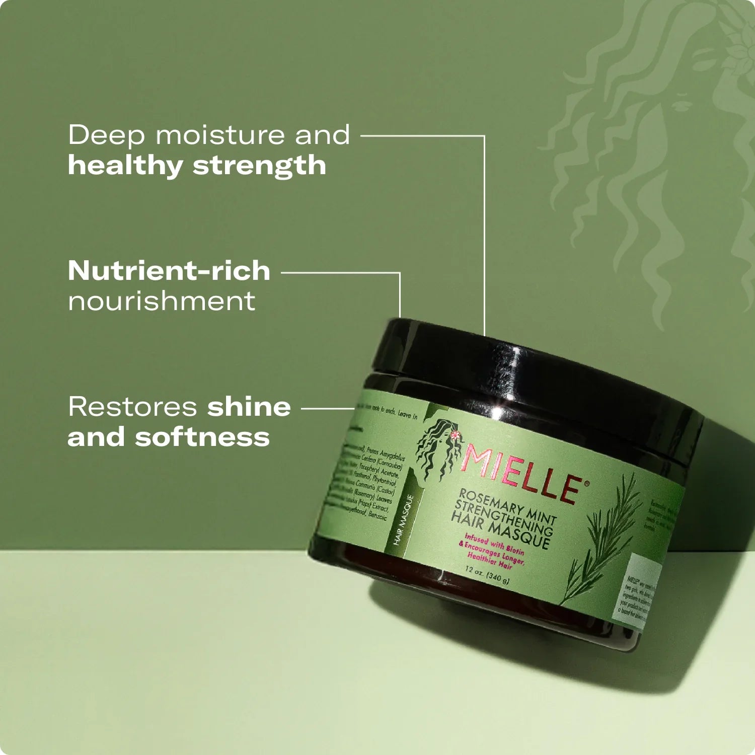 Mielle Rosemary Mint Strengthening Hair Masque 340g | Biotin Deep Conditioning Treatment for Dry & Damaged Hair