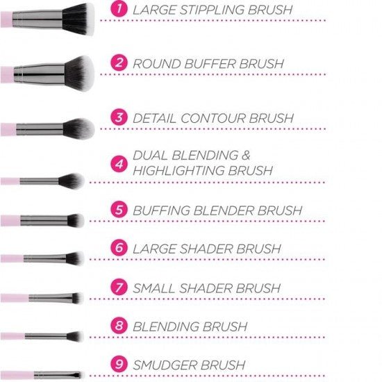 Bh Cosmetics 9 Piece Makeup Brushes Set Bella - Makeup Stash Pakistan
