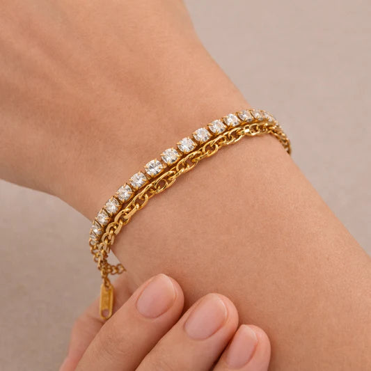 zircon bracelet women, stainless steel bracelet waterproof, diamond inlay bracelet, elegant hand chain women, layered bracelet women, waterproof jewelry women - Makeup Stash Pakistan