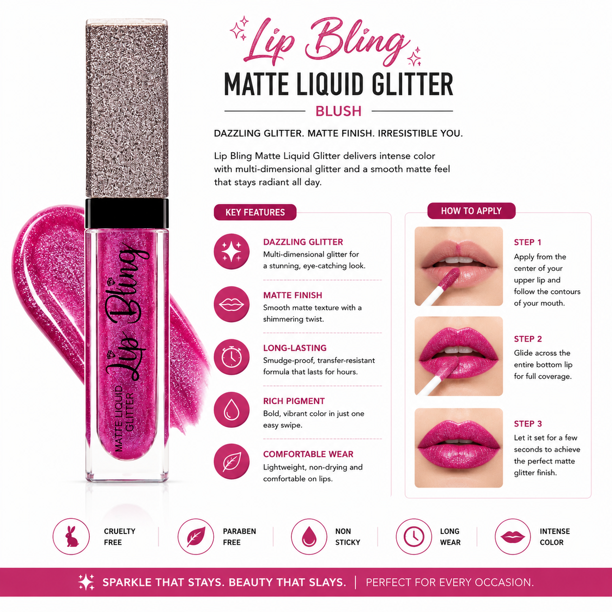 NH Bling, NH Bling Lipstick, Matte Liquid Lipstick, Glitter Lipstick, Liquid Glitter Lip, Blush Lipstick, Pink Lipstick, Sparkle Lip Color, Matte Lip Color, Long Lasting Lipstick, Glam Makeup, Party Makeup - Makeupstashpk