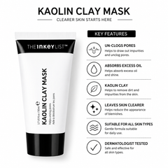 The INKEY List, INKEY List Kaolin Clay Mask, Kaolin Clay Mask, Clay Face Mask, Deep Cleansing Mask, Oil Control Mask, Pore Care, Pore Minimizing Mask, Face Mask, Oily Skin Care, Combination Skin - Makeupstashpk