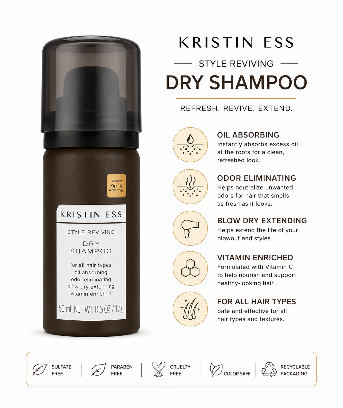 Kristin Ess Style Reviving Dry Shampoo, Kristin Ess Dry Shampoo, Dry Shampoo 17g, Travel Size Dry Shampoo, Hair Refresher, Oil Absorbing Dry Shampoo, Volumizing Dry Shampoo, Invisible Dry Shampoo, No Residue Dry Shampoo, Hair Refresh Spray, Oily Hair Solution, Root Refresh, Hair Volume Spray, Salon Hair Care, Hair Styling Products, Travel Hair Care, Dry Shampoo - Makeupstashpk