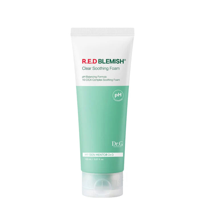 Dr G cleanser, red blemish foam, acne cleanser Korea, low pH face wash, soothing foam cleanser, sensitive skin cleanser, Korean skincare cleanser, anti acne face wash, gentle facial cleanser, oily skin cleanser - Makeup Stash Pakistan